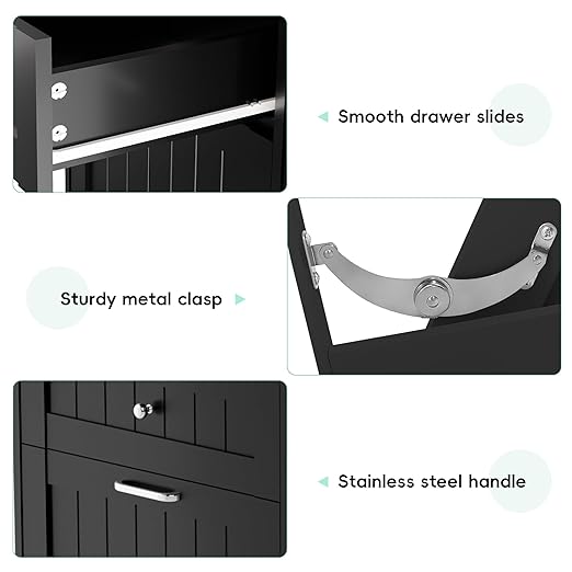 Betterhood Double Tilt Out Trash Cabinet with Power Outlet, 10 Gallon Trash Cabinet with Storage,Pet Proof Trash Can with 2 AC & USB Sockets for Kitchen,Living Room (Black, Single Door)