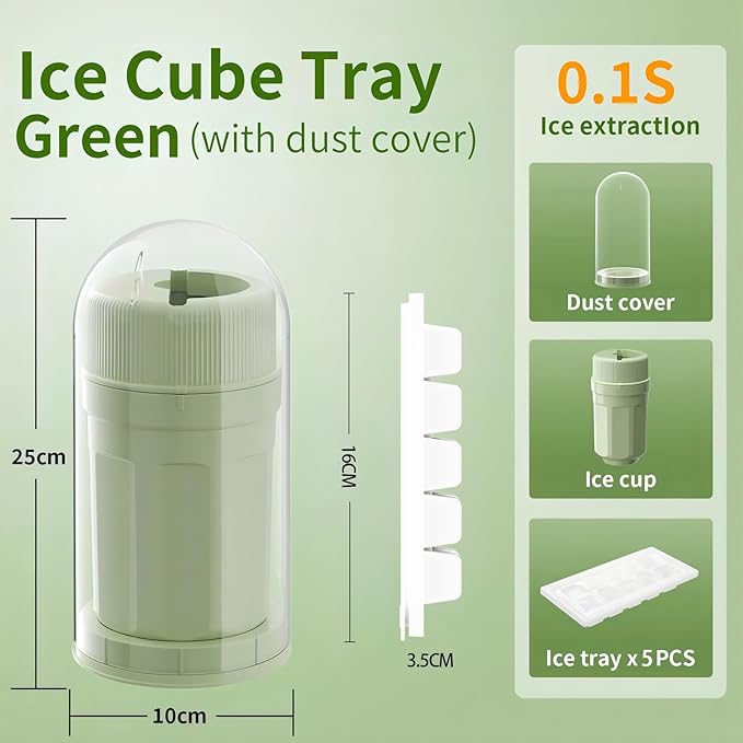 Ice Cube Tray with Lid, New Rotating Mold Release Ice Cups, Easy-Release Ice Cup with 5 Pcs Ice Cube Trays for Freezer, Ice Cube Molds, BPA Free, Easy Release Stackble Spill-Resistant (Green)