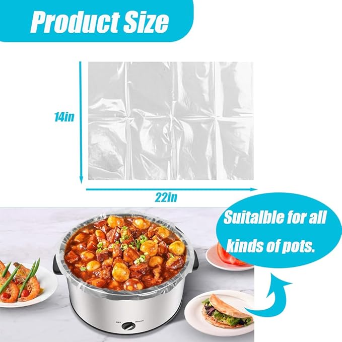 Slow Cooker Liners 40 Count Cooking Bags Extra Large Size Disposable Pot Liners, Fit 6QT to 10QT for Slow Cooker Cooking Trays Suitable for Oval & Round Pots 14"x 22", 40 Liners