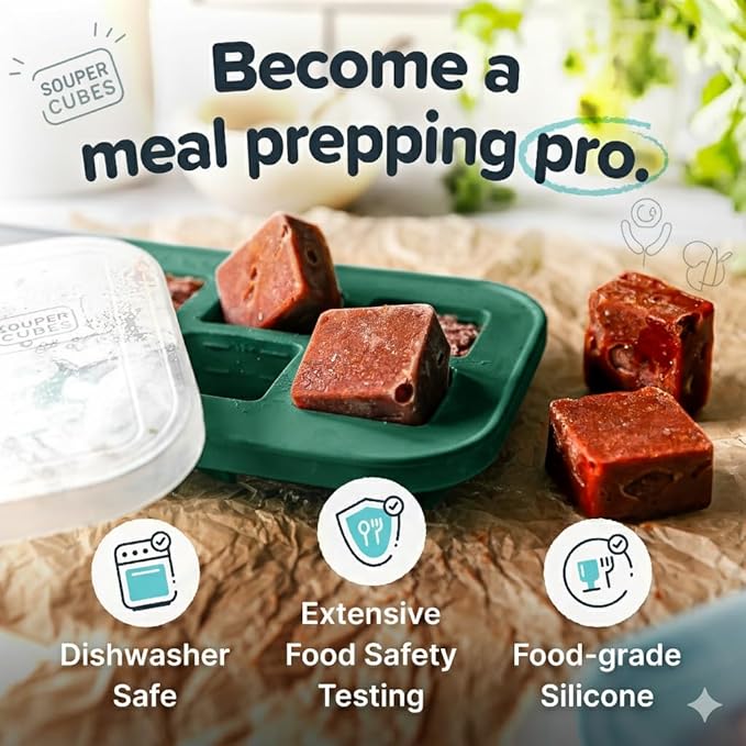 Souper Cubes 2 Tbsp. Silicone Freezer Molds - Perfect for Storing Garlic, Herbs, Ginger, Pesto, Tomato Paste, Lemon Juice, Purees and More - Kale – 2-Pack