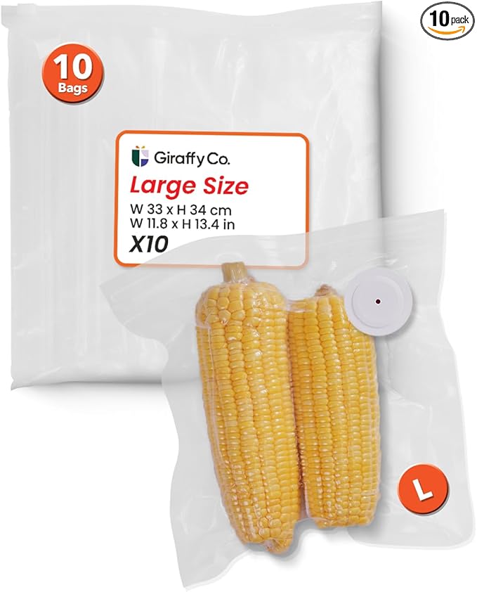 Reusable Vacuum Sealer Bags – 10 Big Food Storage Bags (30x34cm/11.8x13.4in), BPA-Free, Leak-Proof & Odor-Resistant, Compatible with Vacuum Sealer Machines