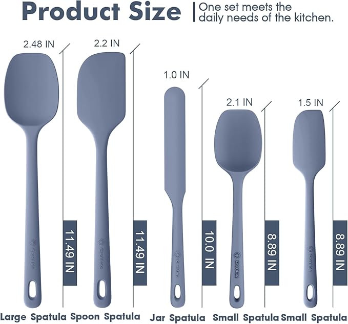 5 Pieces Silicone Spatula Set, Food Grade Rubber Spatula, Upgrade Strong Handle with Ergonomic Grip, Heat Resistant Up to 600°F for Nonstick Cookware, Cooking Blue