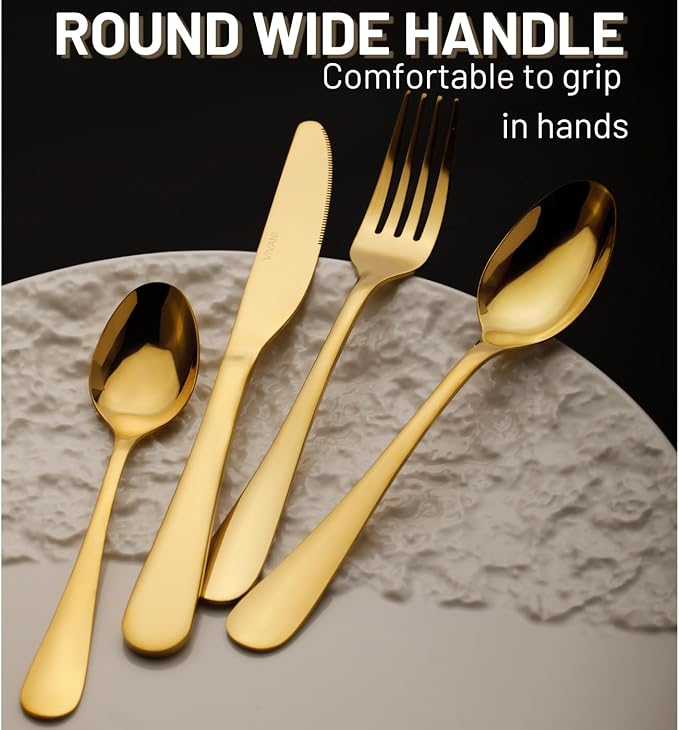 VIVANI Gold Silverware Set for 4, 16-Piece Stainless Steel Flatware Sets, Gold Utensils Set, Cutlery Set, Knife Spoons and Forks Set for Home, Restaurant, Dorm, Dishwasher Safe