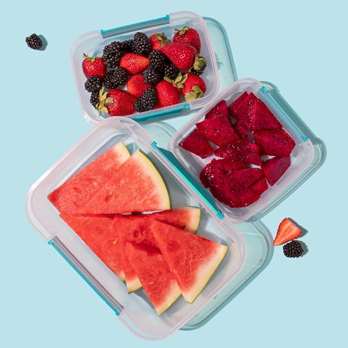 Décor Large Food Storage Containers | 2 Pack - 2 x 1.4L | Reusable Plastic Airtight Food Containers | Fresh Seal Clips | Microwave, Freezer & Dishwasher Safe | 1.4L Capacity