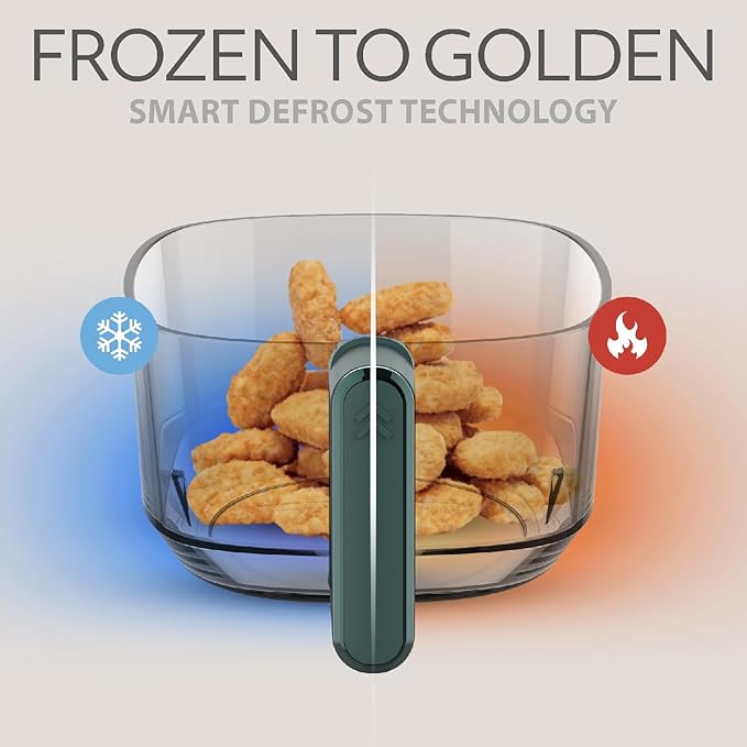 WILLOW Eco Series 6 in 1 Air Fryer with Glass Basket, 5 Quart Non Toxic Air Fryer w Digital Display, 430°F Max Temp, Preheat & Keep Warm Function, Compact + Dishwasher Safe Glass Airfryer - GREEN