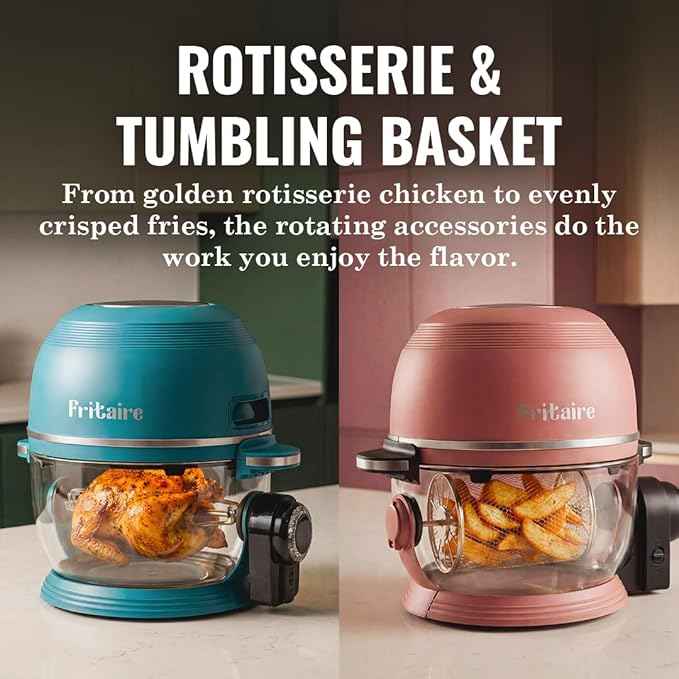 Non Toxic Air Fryer™ Pro | 9-in-1 Glass Air Fryer | Self-Cleaning | 5 Quart | Rotisserie and Tumbler | 400F Vortex For Even Cooking, BPA-Free Teflon Free, Recrisp, Roast, Bake, Sage
