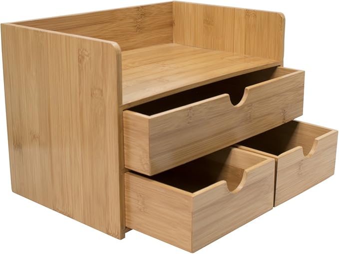 Sorbus Bamboo Desk Organizer - 3-Tier 100% Bamboo Desktop Organizers – Mini Bamboo Desk Drawer Tabletop Storage Box Countertop Organization 3 Drawers & Shelf - Office, Makeup Vanity, Fully Assembled
