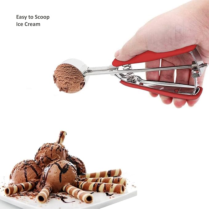 Cookie Scoop, Ice Cream Scoop, 2.5Tbsp/42ml/1.4 oz Cookie Scoops for Baking, 18/8 Stainless Steel Cookie Scooper for Baking, Cookie Dough Scoop, Ice Cream Scooper with Trigger Release (Red)