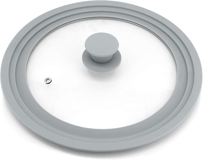 TOPULORS Universal Lid for Pots, Pans and Skillets, Tempered Glass with Silicone Rim Fits All 9 to 11 Inch Diameter Cookware, Replacement Lid, Grey