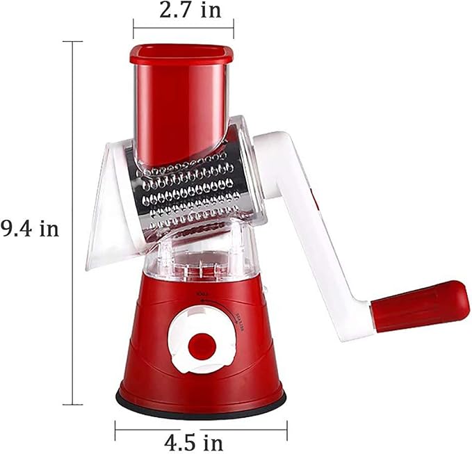 Rotary Cheese Grater Grinder Vegetable Shredder 3-in-1 Vegetable Slicer Shredder for Cheese Potato Onion Cucumber Carrot Red