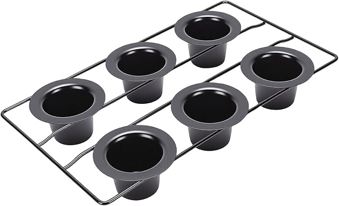 6 Cup Popover Pan, Non Stick Carbon Steel Bakeware with Wire Rack, Deep Tapered Cups Kitchen Supplies for Popovers Muffins