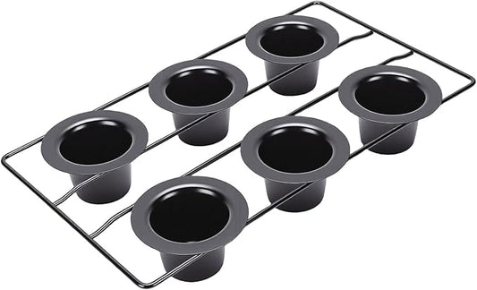 Focket Popover Pans, Non Stick Carbon Steel Pudding Pans, 6 Cup Popover Pan with Deep Tapered Cups and Wire Rack for Popovers Muffins Pudding