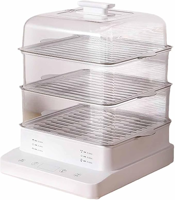 Electric Food Steamer - 3-Tier Design with 90-Minute Timer for Healthy Cooking of Vegetables, Meat, and Fish - Includes 15-Second Steam Burst and Smart Preset Function