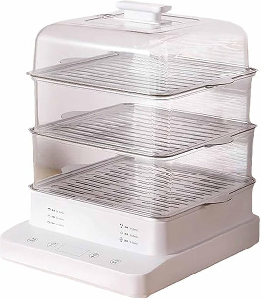 Electric Food Steamer - 3-Tier Design with 90-Minute Timer for Healthy Cooking of Vegetables, Meat, and Fish - Includes 15-Second Steam Burst and Smart Preset Function