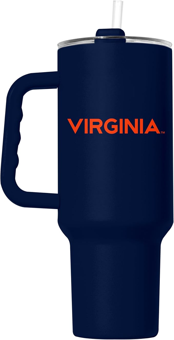 Logo Brands NCAA 40 oz Tumbler with Handle -Stainless Steel Insulated Travel Tumbler with Straw Lid – Powder Coated, Leak-Resistant, Keeps Drinks Hot/Cold – Great for Tailgating, or Everyday Use
