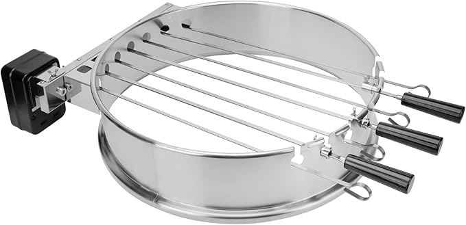 only fire Shish Kabob Set with Stainless Steel Ring, Automatic Skewers Turner for Weber 22" Kettle and Other Similar Kettle Grills