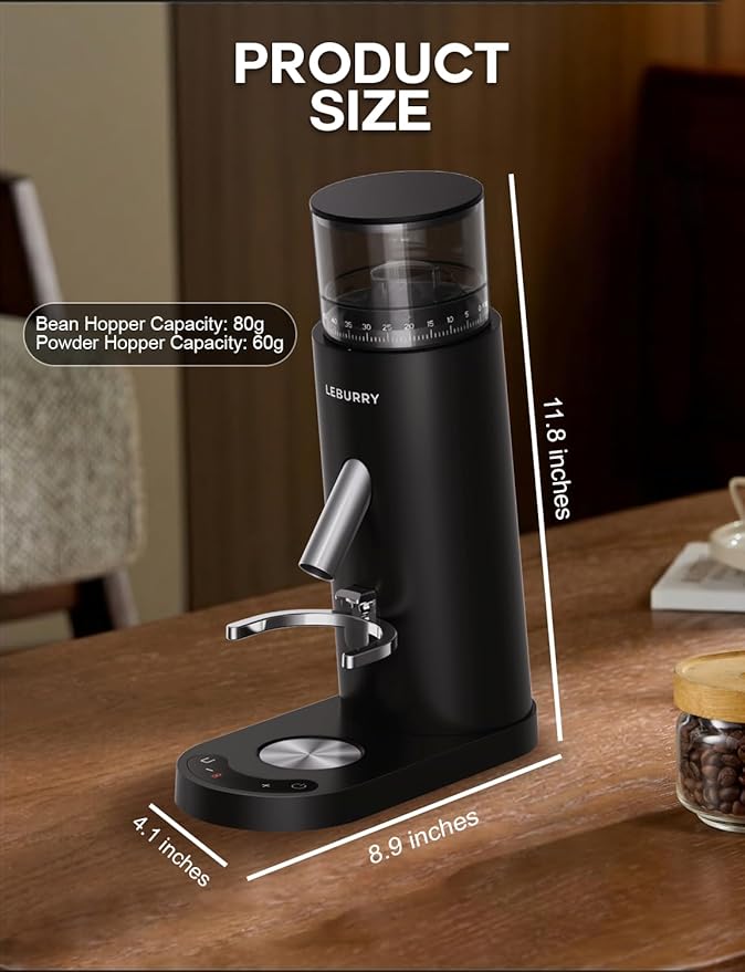 Burr Coffee Grinder – Portable Coffee Bean Grinder with 60 Grind Settings, LCD Timer, 51 & 58mm Portafilter Compatible - Rechargeable Electric Espresso Grinders for Home, Office & Travel