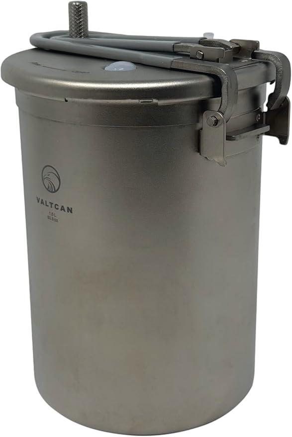 Valtcan 1800ml Titanium Pressure Pot Rice Cooker 35 kPa Locking Lid, Perfect Rice in 20 Min | Grade 1 Ti, No Coatings, Flavor-Neutral | Ultralight Camp & Home Cookware for High Altitude Cooking