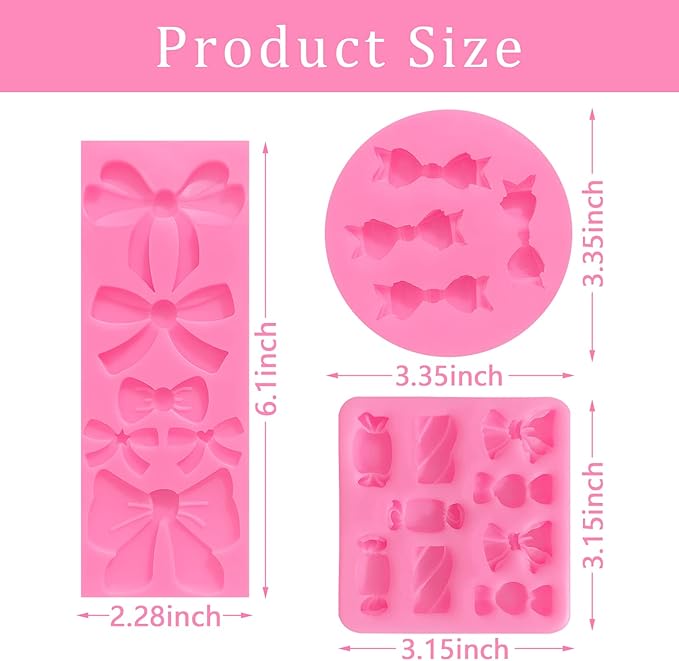 Bow Fondant Molds (3 Pcs) Candy Chocolate Cake Decorating Molds for DIY Candy, Marzipan, Mousse, Jelly, Sugar Craft Paste, Soap, Candles, Epoxy Crafts, Clay Molds, Wedding Dessert Place desk