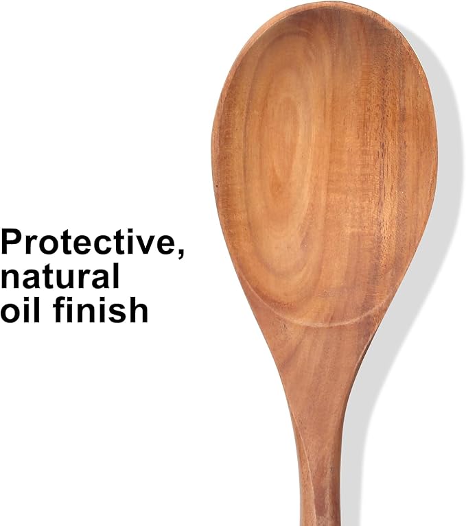 2 Pcs Large Wooden Spoons for Cooking Serving Spoon Set 12 inch Long Big Mixing Spoon for Baking Cooking Spatula Unique Acacia Wood Utensils Ladle Teak Kitchen Tools Cooking Stirring Spoons