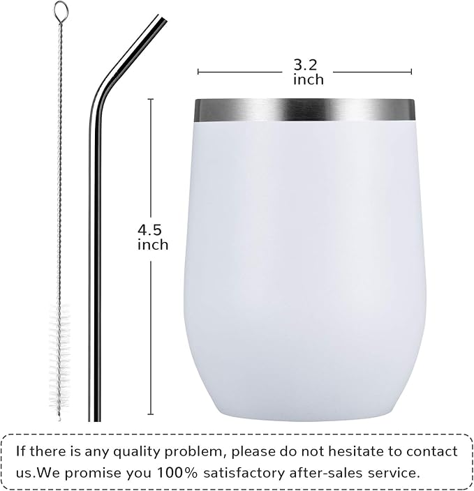 MEWAY 12 OZ/12 Pack Wine Tumbler Glasses with Lid -Double Wall Vacuum Stainless Steel Travel Tumbler Mug,Stemless Insulated Wine Cup for,Coffee,Cocktails,Gifts (White,Set of 12)