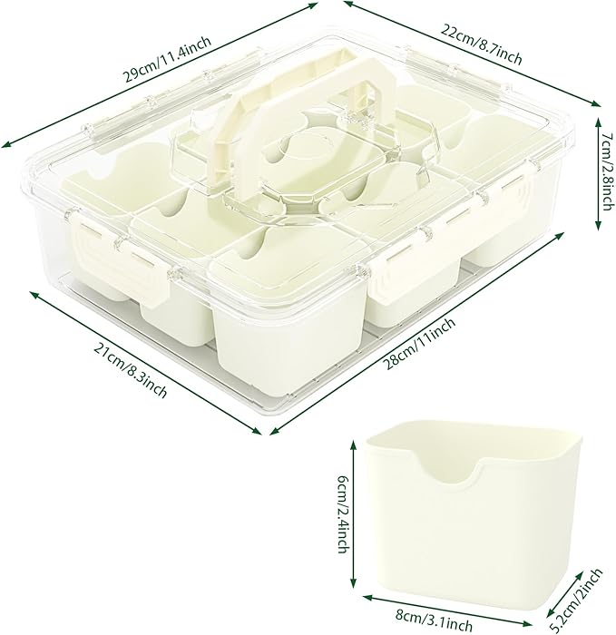 REBECAT Divided Serving Tray with Lid and Handles 9 Compartments Snack Box Container Charcuterie Organizer Snackle Box Container for Candy,Nuts，Fruits,Snacks,2 Pack,Beige