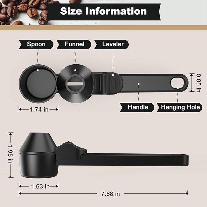 Coffee Scoop & Funnel for Reusable K Cup Refillable Coffee Pods, Coffee Measuring Spoon 2 Tablespoon Capacity, Scoop with Funnel for Ground Coffee, Protein Powder, Tea (Black, 2 Pack)