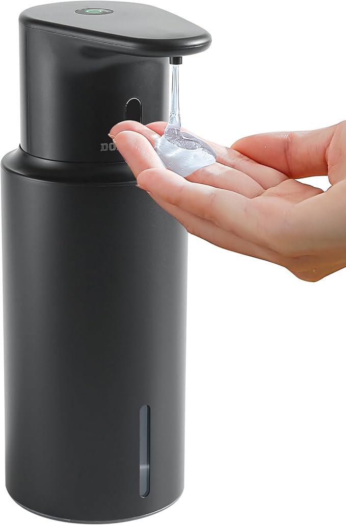 Automatic Liquid Soap Dispenser Touchless, 304 Stainless Steel Bottle Body &16.2oz/480ml Rechargeable, 3 Adjustable Liquid Levels, IPX7 Waterproof, for Kitchen Bathroom, Black