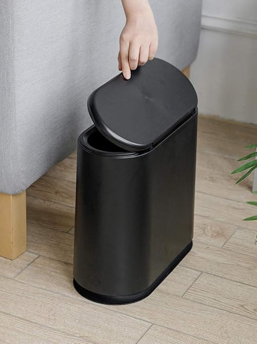 Sooyee 10 Liter Rectangular Plastic Trash Can Wastebasket with Press Type Lid,2.4 Gallon Garbage Container Bin for Bathroom,Powder Room,Bedroom,Kitchen,Craft Room,Office (Black)