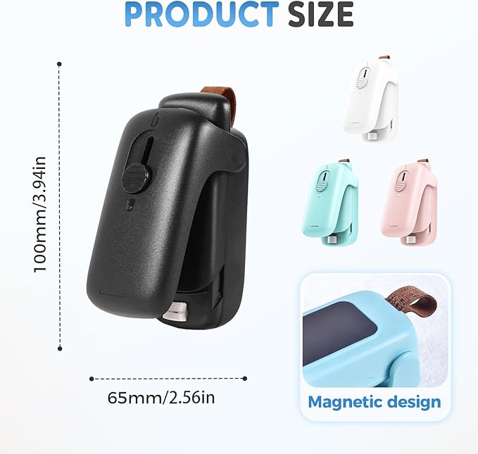 Mini Bag Sealer, Upgraded 2 in 1 Mini Bag Sealer with Cutter and Magnet, Magnetic Portable Plastic Bag Sealer for Snacks, Chips, Food Freshness Storage (2, White)