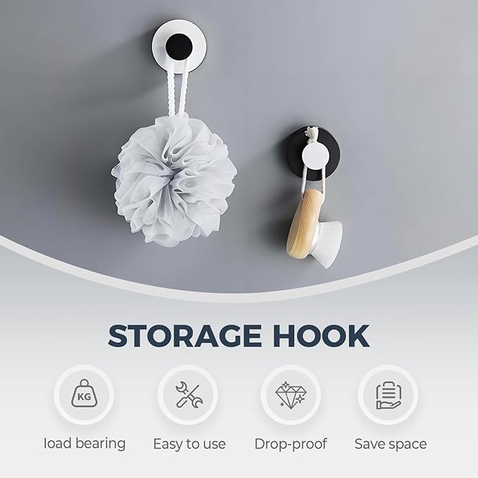 Suction Cup Hooks for Wreaths on Glass, 2025 New No Drill Suction Cup Hooks for Shower, Wreath Hanger Holder for Front Door, Upgraded Towel Hooks for Window Bathroom Mirrors (4, Black)