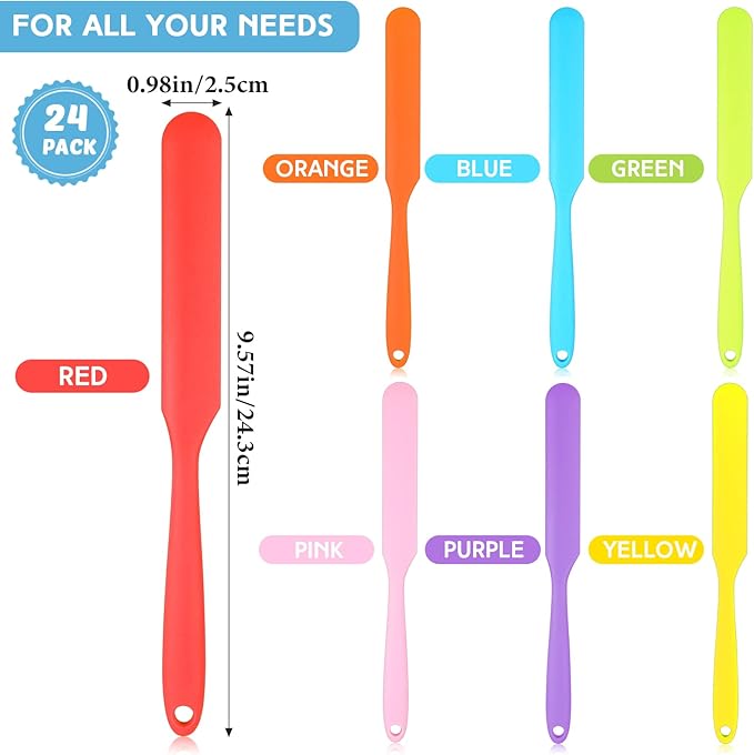 Lasnten 24 Pcs Silicone Spatula Set Heat Resistant Spatula Silicone Flexible Non Stick Jam Scraper with Long Handle Mixing Batter Scraper for Butter Cake Cream Icing Cooking Kitchen Baking