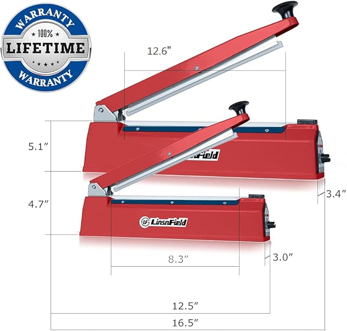 Sealer Pro, 12-inch Super Impulse Heat Bag Sealer, 7-mm Sealing System with Patent for Never Burn Out, Antioxidant Aluminium Shield, Copper Transformer, Built-in Fuse Safety System, Red