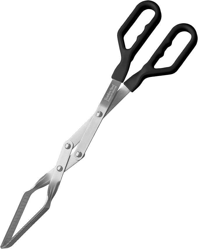 Shark BBQ Pitmaster Tongs, 17 Inch Professional Grade Barbecue Grilling Tongs, Premium Stainless Steel Heavy Duty Tong for Big Hands, Heat Resistant Non-Slip Grip, Dishwasher Safe (Black)