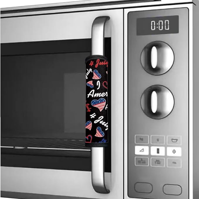 Patriotic Refrigerator Door Handle Covers Set of 6 Kitchen Electrical Appliance Decor Handles 4th of July Fridge Accessories Home Decor, American Flag Heart-Shaped Pattern