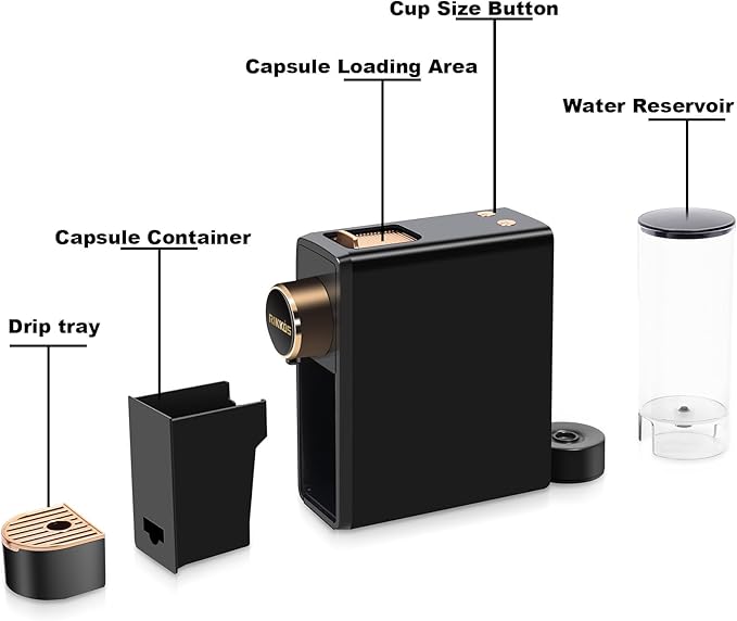 Espresso Machine Compatible with Nespresso Original Capsules, 20 Bar High Pressure Single Serve Coffee Maker, Programmable Mini Pod Coffee Machine with 18oz Tank for Espresso & Lungo - Black