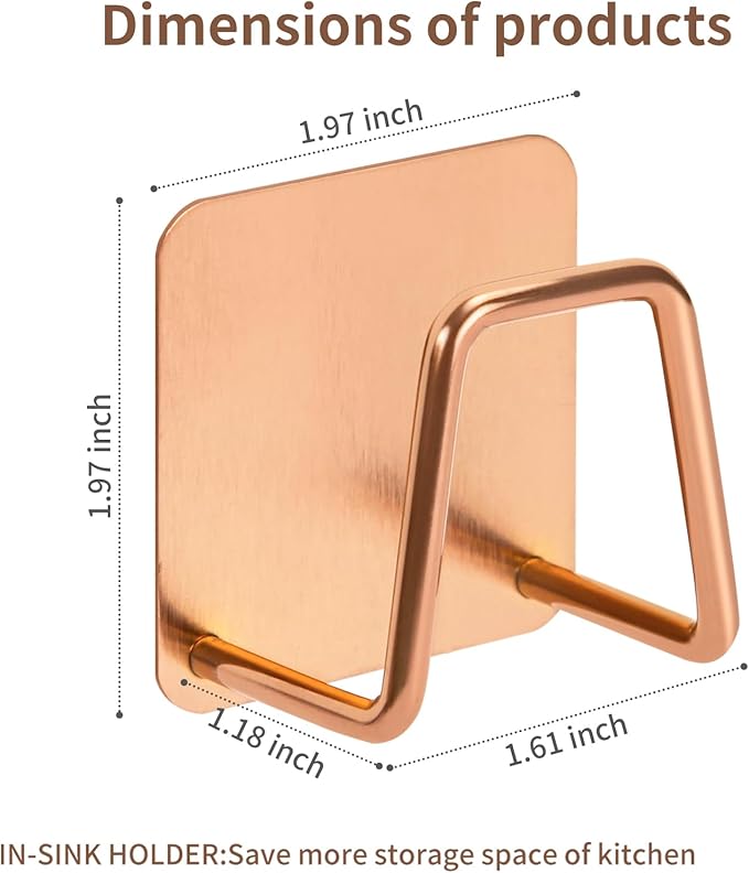 2 Pcs Sponges Holder Sink Caddy for Kitchen Accessories,No Drilling.Stainless Steel Rust Proof Waterproof.Versatile Kitchen Organizer Suitable of Hang Dish Sponge,Dishcloth,Brush.Rose Gold