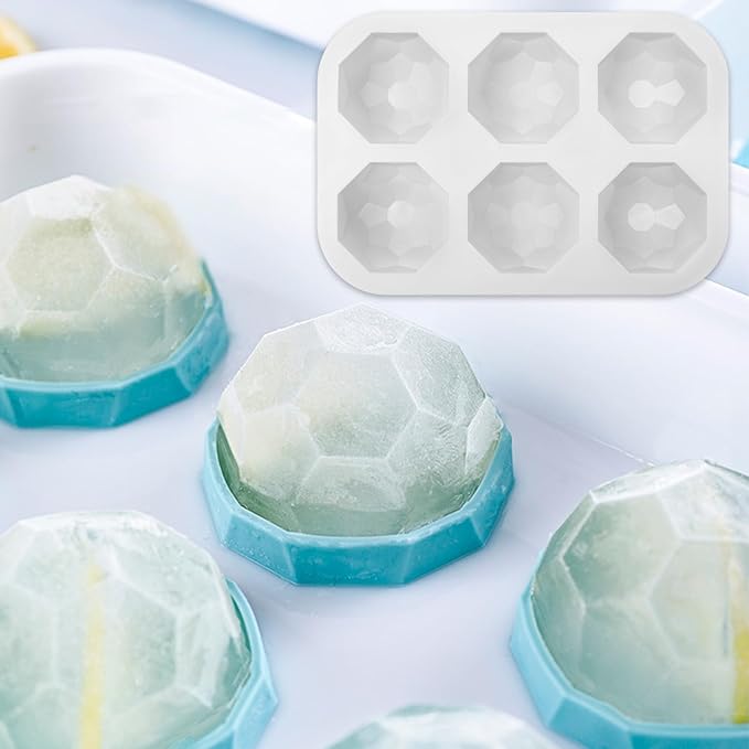 2 Pcs Diamond Ball Cake Silicone Molds, 3D Geometric Half Ball Mousse Cake Baking Molds, Silicone Pastry Chocolate Molds for Cake Decoration French Dessert Truffle Jelly Pudding (6-Cavity)