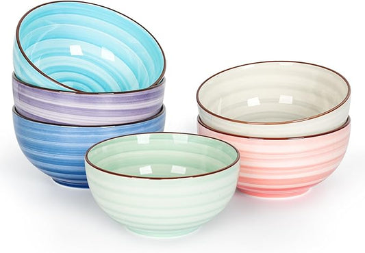 KitchenTour Dessert Bowls Set of 6, 12 OZ Ceramic Cereal Bowls for Kitchen, 4.7 Inch Small Bowls for Snack, Fruit, Ice Cream - Microwave & Dishwasher Safe, Assorted Warm Colors