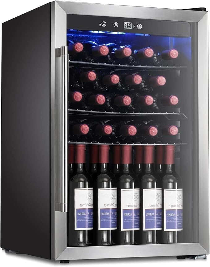 Antarctic Star Wine Cooler/Cabinet Drink Refrigerator Fridge, 36 Bottle Freestanding Wine Chiller with Stainless Steel, Double-Layer Glass Door Touch Screen for Home Office/Bar, 4.4Cu.Ft., Silver