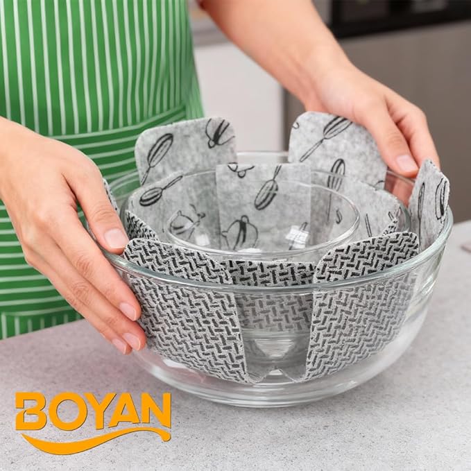 BOYAN Pot and Pan Protectors, Thicker Felt Pot Protectors for Stacking, Set of 12 & 3 Different Sizes, Cookware Accessories, Pan Separators for Stacking Skillet Ceramic Saucepan Glassware