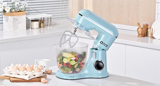 Kitchen in the box Stand Mixer, 5QT Two bowls Electric Food Mixer, 10 Speeds 3-IN-1 Kitchen Mixer for Daily Use with Egg Whisk,Dough Hook,Flat Beater (Blue, 5QT)