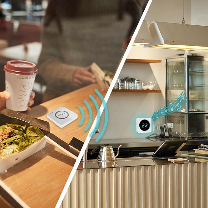 SINGCALL Restaurant Pager System Waiter Calling System Pagers and Beepers for Kitchen,Fast Food,Hotel,Restaurants,Cafe,Bar to Call Waiters 8 Waterproof Wireless Call Buttons 1 Number Display Receiver