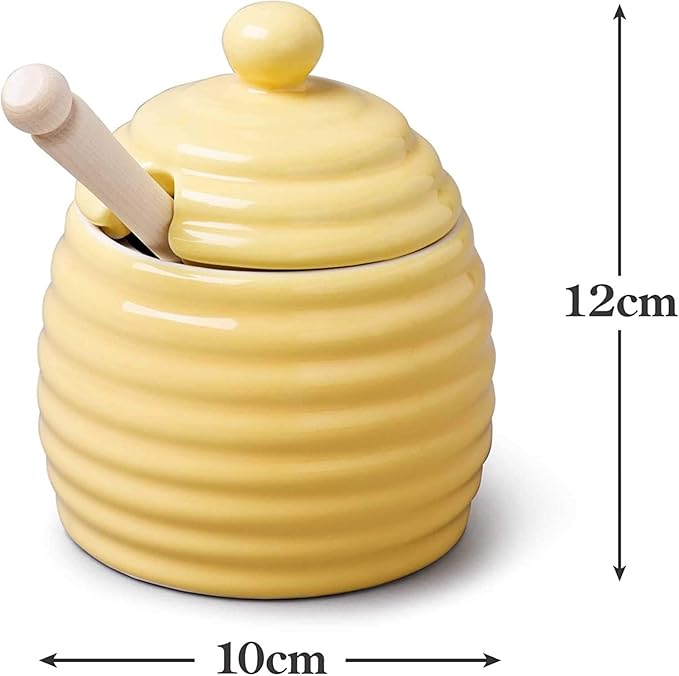 WM Bartleet & Sons 1750 Traditional Porcelain Honey Pot with Beech Wood Dipper 11cm – Yellow