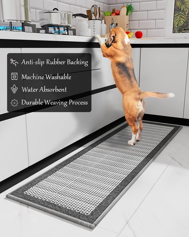 Kitchen Rugs and Mats Non Skid Washable - Non Slip Absorbent Kitchen Runner Rugs for Floor, Machine Washable Standing Mats for in Front of Sink,Entryway,Entrance,Door(20"x32",Grey)