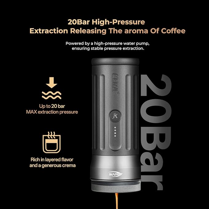 IKAPE Newly KAPO K2 Pro Portable Espresso Machine with Bl uetooth APP Connect & 58mm Bottomless Basket, Electric Coffee Maker 20 Bar Pressure, for Home, Travel, Camping