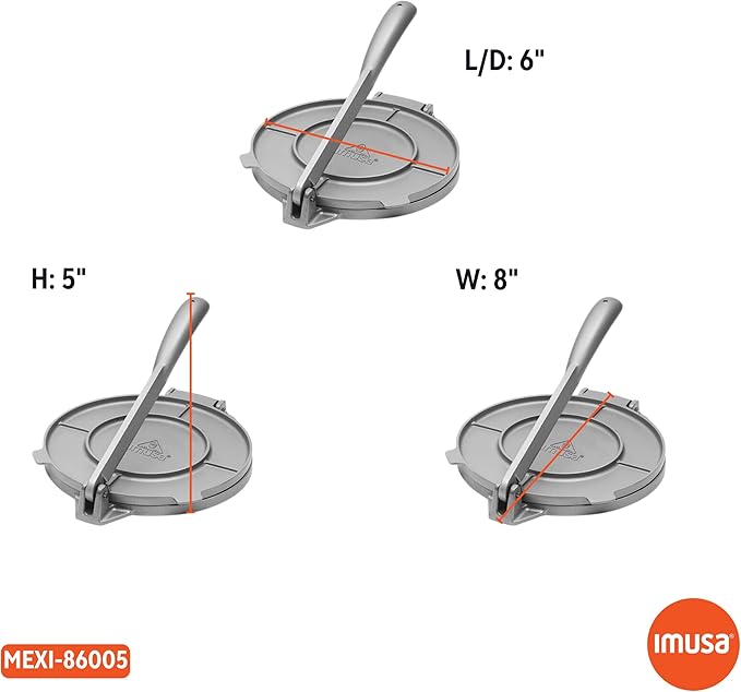 IMUSA USA MEXI-86005 6" Easy to Use Aluminum Tortilla Press, Silver,Gray