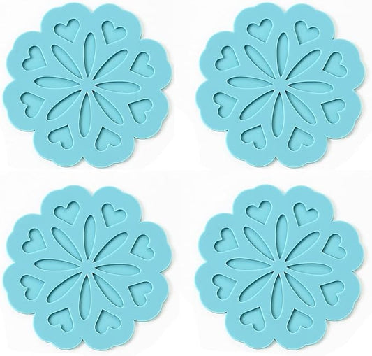 Set of 4 Silicone Trivet Mat - Hot Pot Holder Hot Pads for Table & Countertop - Trivet for Hot Dishes - Non-Slip & Heat Resistant Modern Kitchen Hot Pads for Pots & Pans, Turquoise
