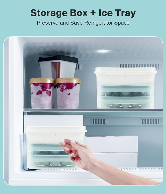 Ice Cube Tray with Lid and Bin – Round Ice Cube Trays for Freezer, BPA-Free Food-Grade Ice Mold, Stackable Ice Ball Maker, Iced Bucket Kits, Circle Ice Tray for Cocktails, Whiskey, Coffee, and Drinks