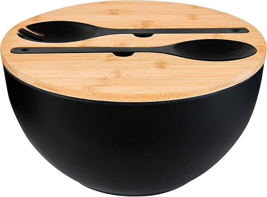 GEHE 12" Salad Bowls, Bamboo Fiber Salad Bowl with Lid, 7.7Qt Extra Large Mixing Bowls with Servers for Kitchen, Salad Serving Bowl Set with Utensils for Salad, Pasta, Fruits, Vegetables and Dessert